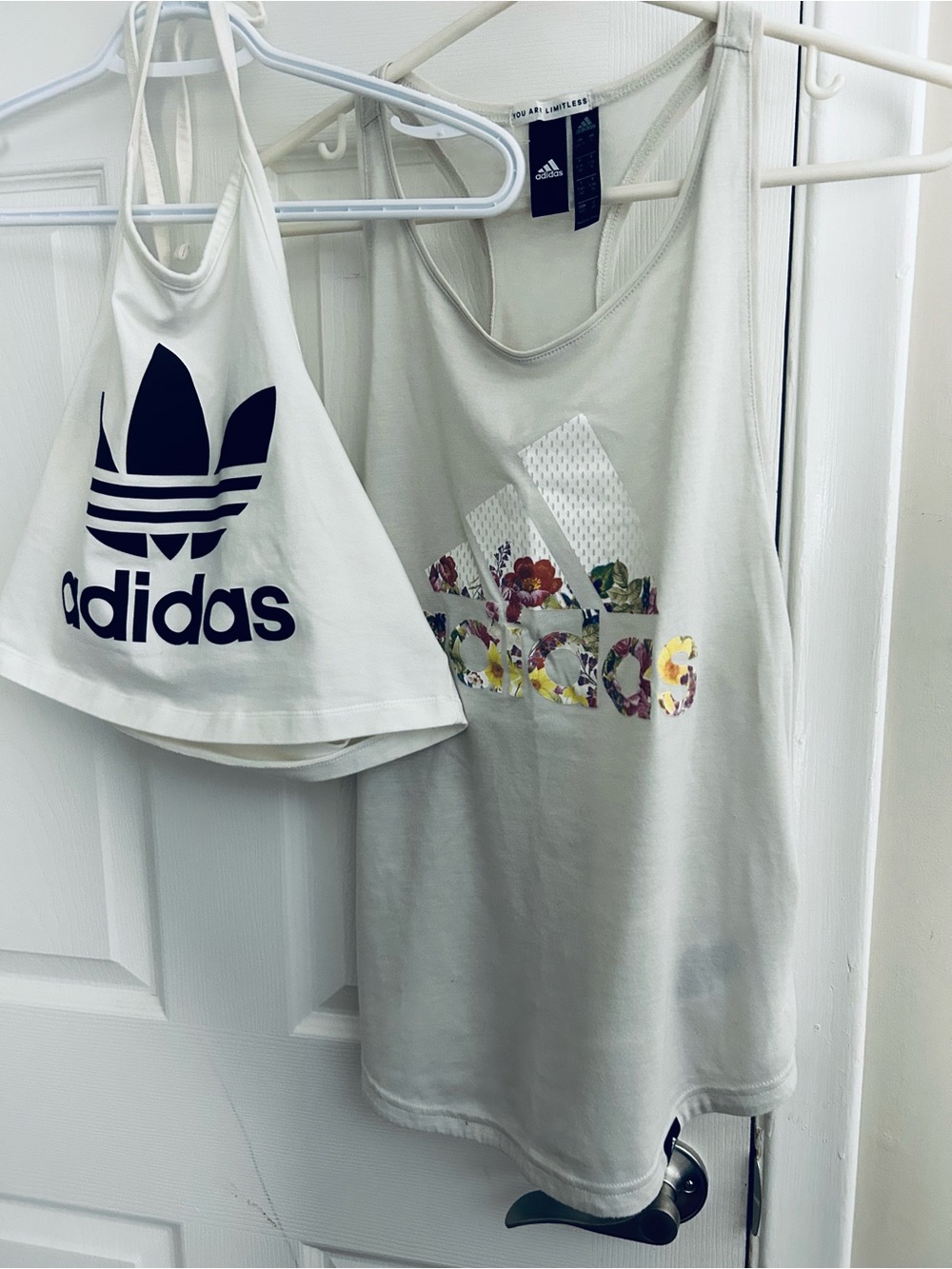 adidas White Tank and Crop Top Set with Floral Logo